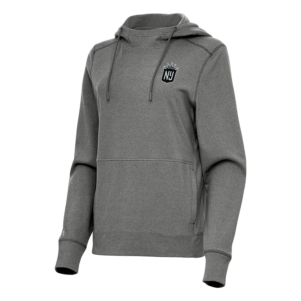 Women's Antigua Heather Black NJ/NY Gotham FC Justice Pullover Hoodie