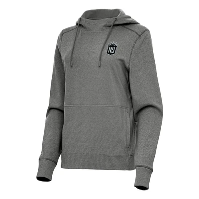 Women's Antigua Heather Black NJ/NY Gotham FC Justice Pullover Hoodie