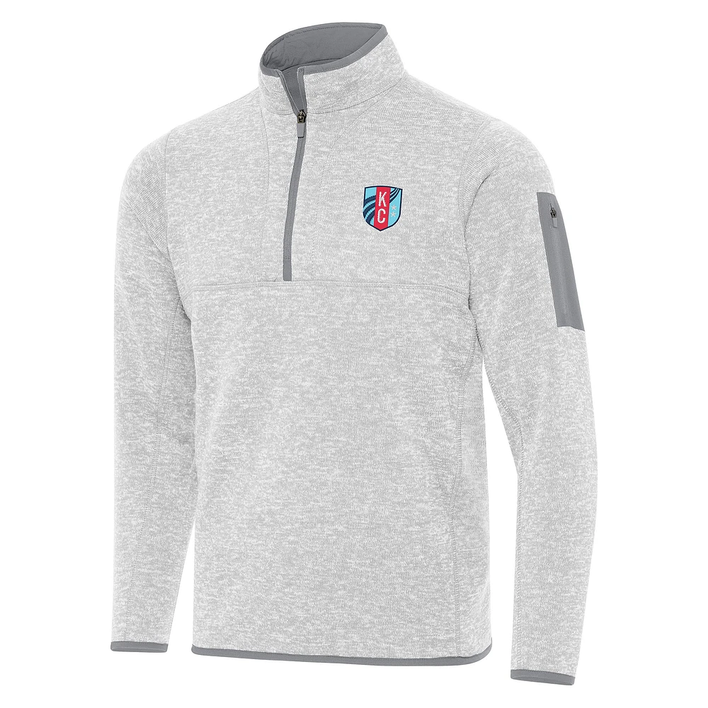 Men's Antigua Heather Gray Kansas City Current Fortune Quarter-Zip Pullover Jacket