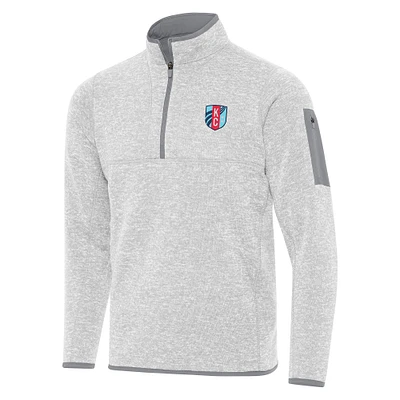 Men's Antigua Heather Gray Kansas City Current Fortune Quarter-Zip Pullover Jacket