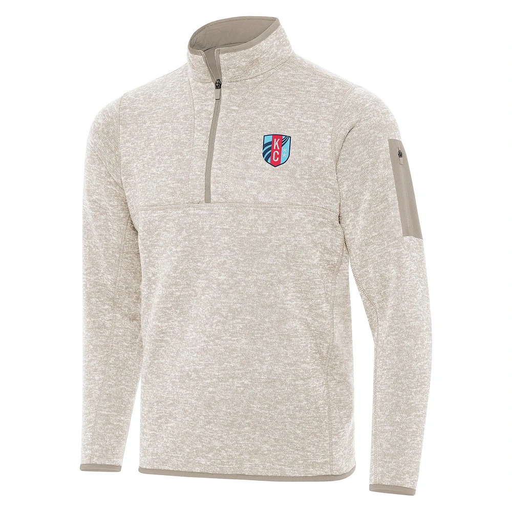 Men's Antigua Cream Kansas City Current Fortune Quarter-Zip Pullover Jacket