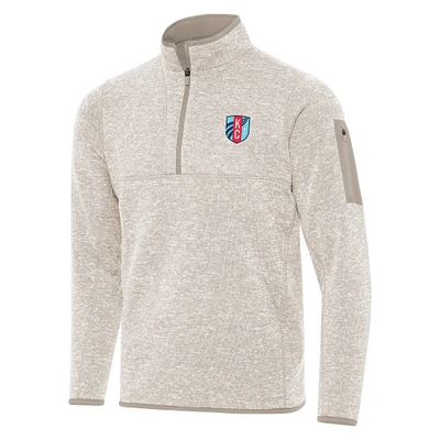 Men's Antigua Cream Kansas City Current Fortune Quarter-Zip Pullover Jacket