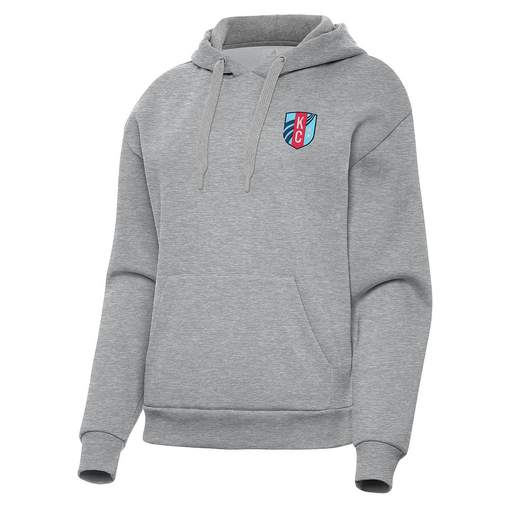 Women's Antigua Heather Gray Kansas City Current Victory Pullover Hoodie