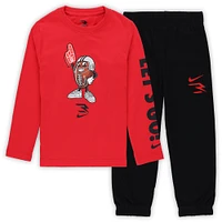 Preschool Nike x 3BRAND by Russell Wilson Red/Black Let's Go Ballers Long Sleeve T-Shirt and Sweatpants Set