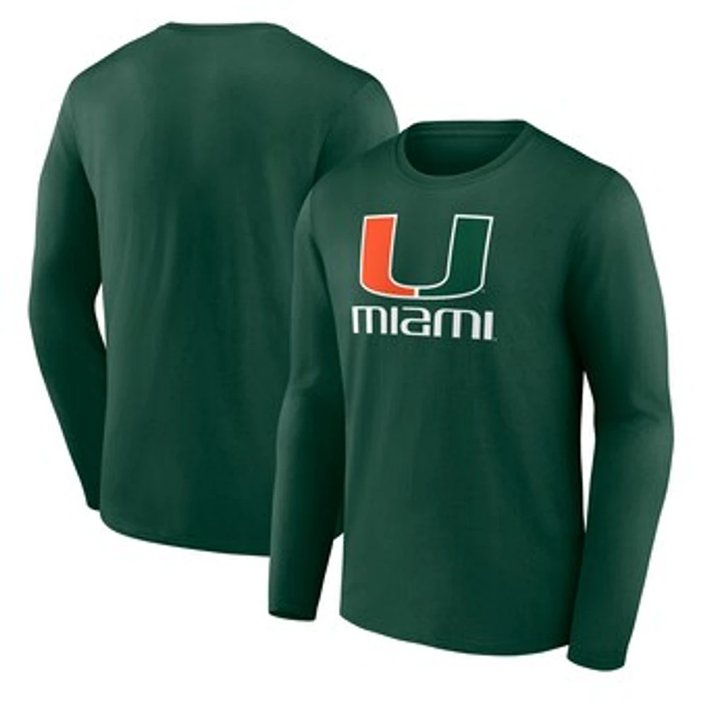 Men's Fanatics Green Miami Hurricanes Team Lockup Long Sleeve T-Shirt