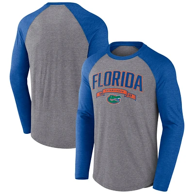 Men's Fanatics Gray Florida Gators Heritage Banner Year Tri-Blend Raglan Long Sleeve T-Shirt