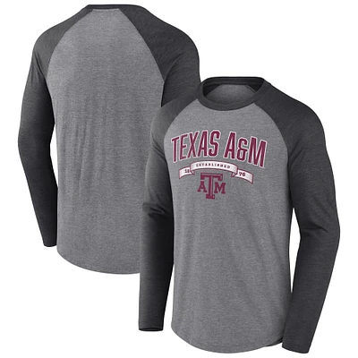 Men's Fanatics Gray Texas A&M Aggies Banner Year Tri-Blend Raglan Long Sleeve T-Shirt