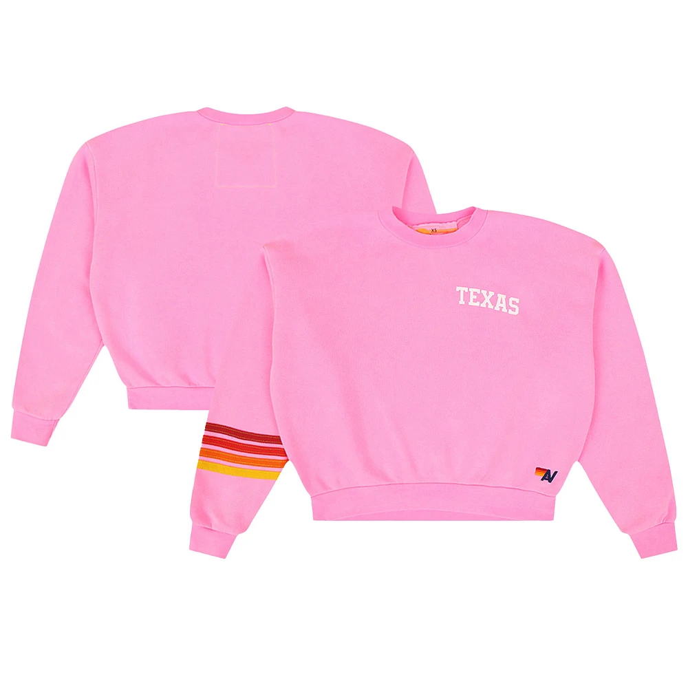 Women's Aviator Nation Pink Texas Longhorns Cropped Tri-Blend Pullover Sweatshirt