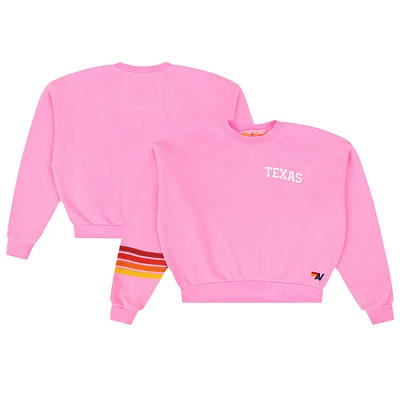 Women's Aviator Nation Pink Texas Longhorns Cropped Tri-Blend Pullover Sweatshirt