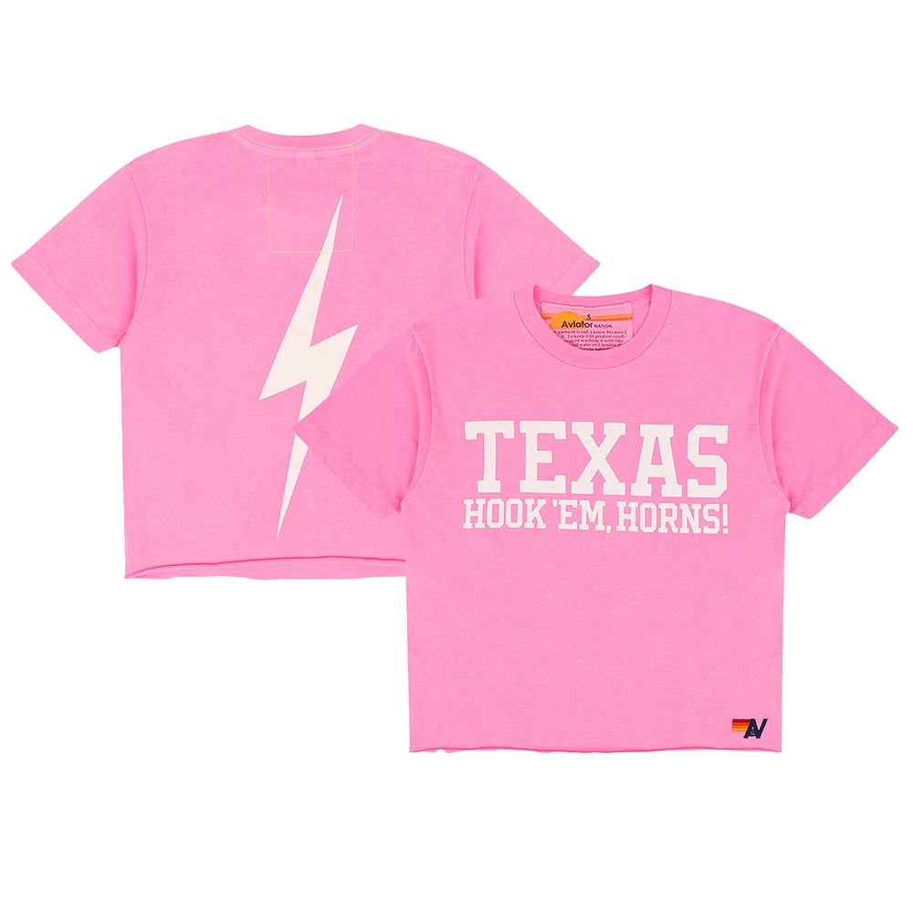 Women's Aviator Nation Pink Texas Longhorns Bolt Cropped Tri-Blend T-Shirt