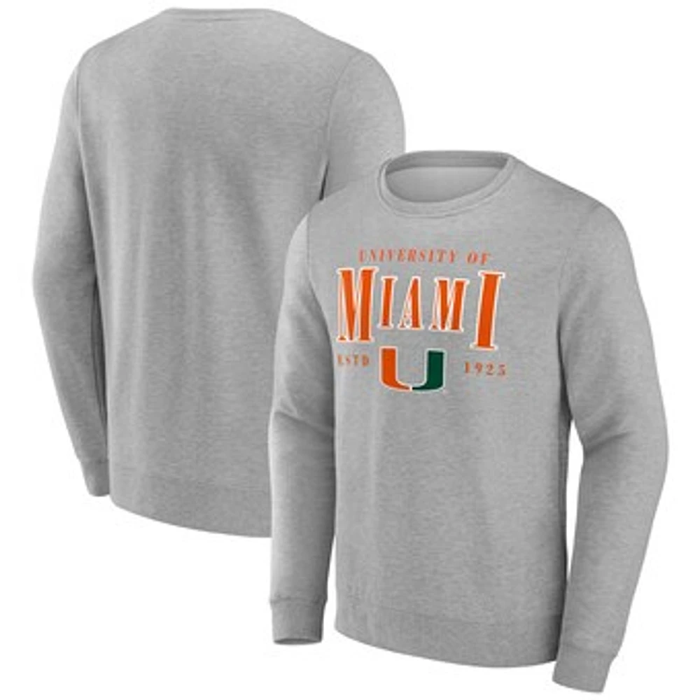 Men's Fanatics Gray Miami Hurricanes True Classics Act Fast Fleece Pullover Sweatshirt