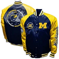 Men's Franchise Club Navy Michigan Wolverines Satin Full-Snap Jacket