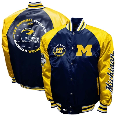 Men's Franchise Club Navy Michigan Wolverines Satin Full-Snap Jacket