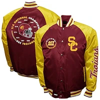 Men's Franchise Club Cardinal USC Trojans Satin Full-Snap Jacket