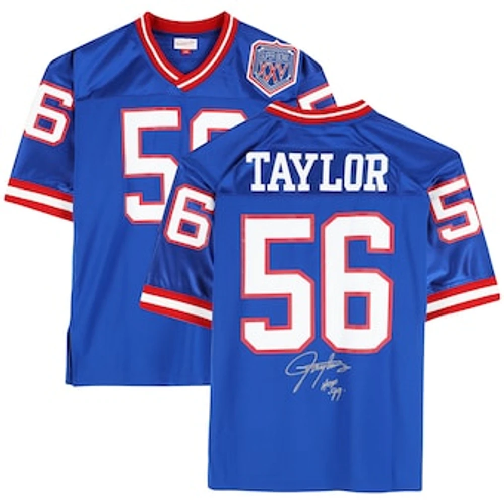 Lawrence Taylor New York Giants Autographed Mitchell & Ness 1990 Royal Authentic Jersey with "HOF 99" Inscription