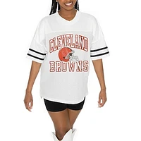 Women's Gameday Couture  White Cleveland Browns Oversized Sporty Mesh V-Neck Top