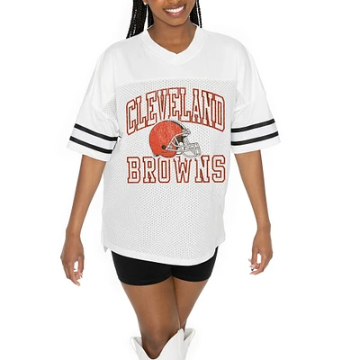 Women's Gameday Couture  White Cleveland Browns Oversized Sporty Mesh V-Neck Top