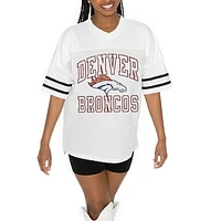 Women's Gameday Couture  White Denver Broncos Oversized Sporty Mesh V-Neck Top