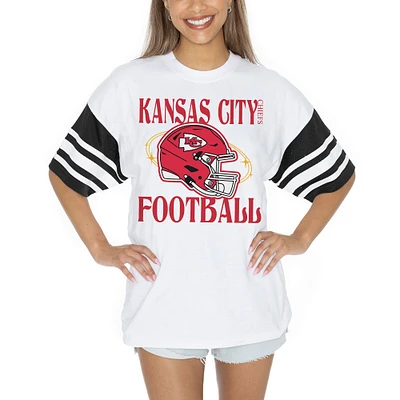 Women's Gameday Couture White Kansas City Chiefs Vintage Look Contrast Mesh Striped Raglan T-Shirt