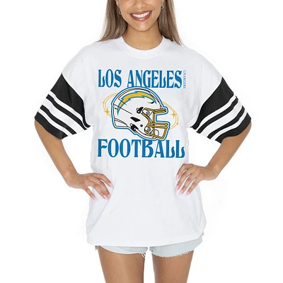 Women's Gameday Couture White Los Angeles Chargers Vintage Look Contrast Mesh Striped Raglan T-Shirt