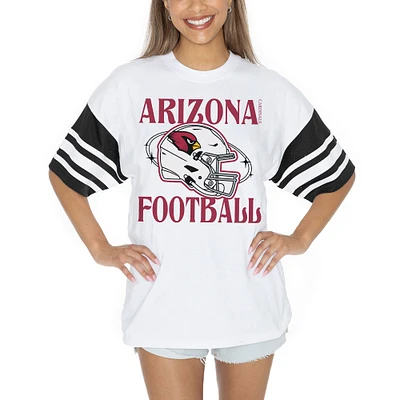 Women's Gameday Couture White Arizona Cardinals Vintage Look Contrast Mesh Striped Raglan T-Shirt