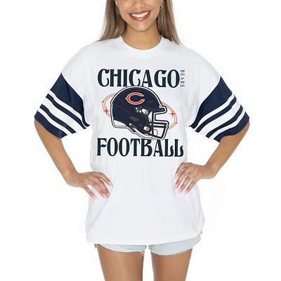 Women's Gameday Couture White Chicago Bears Vintage Look Contrast Mesh Striped Raglan T-Shirt