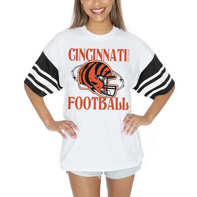 Women's Gameday Couture White Cincinnati Bengals Vintage Look Contrast Mesh Striped Raglan T-Shirt