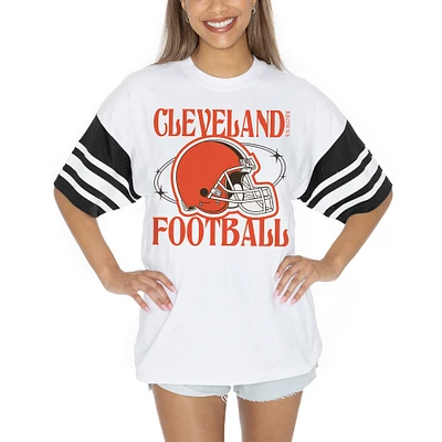 Women's Gameday Couture White Cleveland Browns Vintage Look Contrast Mesh Striped Raglan T-Shirt