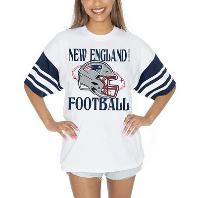 Women's Gameday Couture White New England Patriots Vintage Look Contrast Mesh Striped Raglan T-Shirt