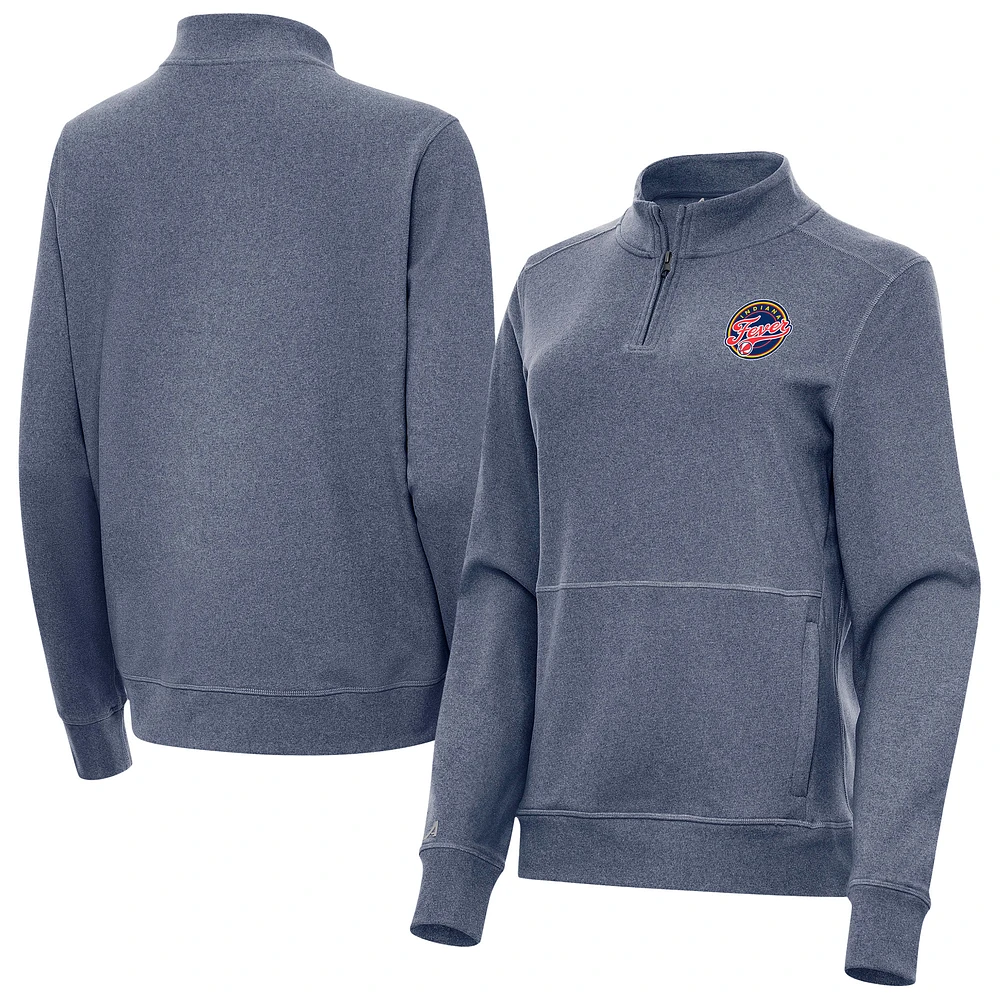 Women's Antigua Heather Navy Indiana Fever Crush Quarter-Zip Fleece Sweatshirt