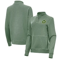 Women's Antigua Heather Green Seattle Storm Crush Quarter-Zip Fleece Sweatshirt