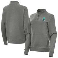 Women's Antigua Heather Black New York Liberty Crush Quarter-Zip Fleece Sweatshirt