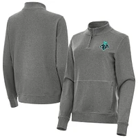 Women's Antigua Heather Black New York Liberty Crush Quarter-Zip Fleece Sweatshirt