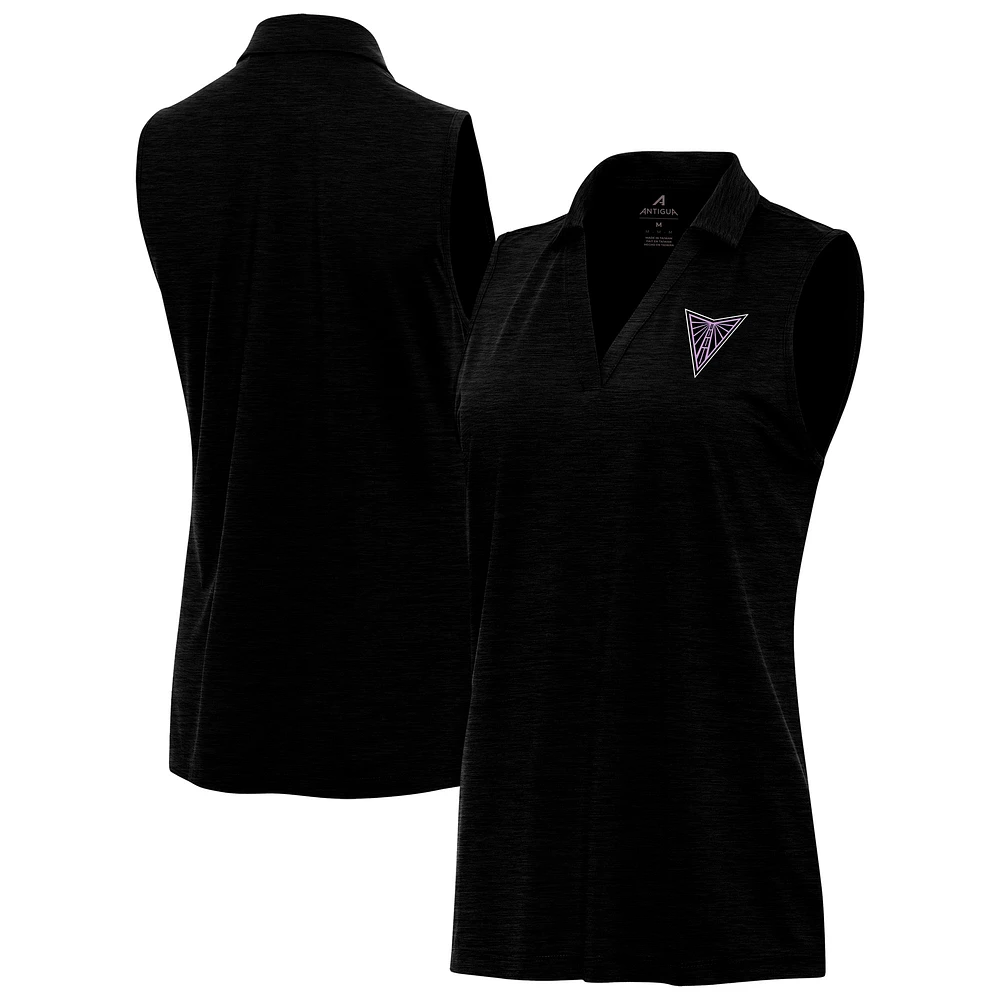 Women's Antigua Heather Black Golden State Valkyries Layout Sleeveless V-Neck Polo