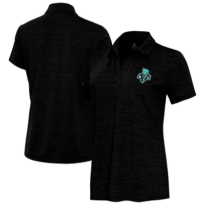 Women's Antigua Heather Black New York Liberty Layout V-Neck Polo