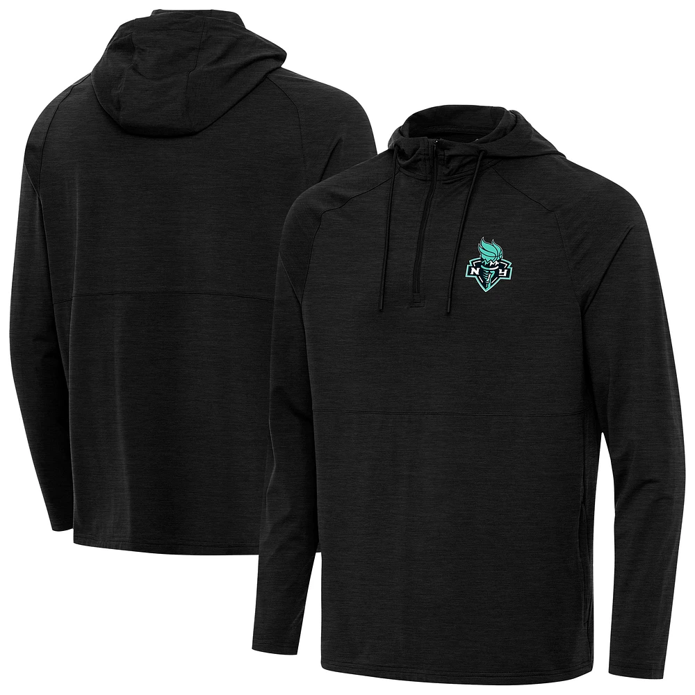 Men's Antigua Heather New York Liberty Spikes Raglan Quarter-Zip Hoodie