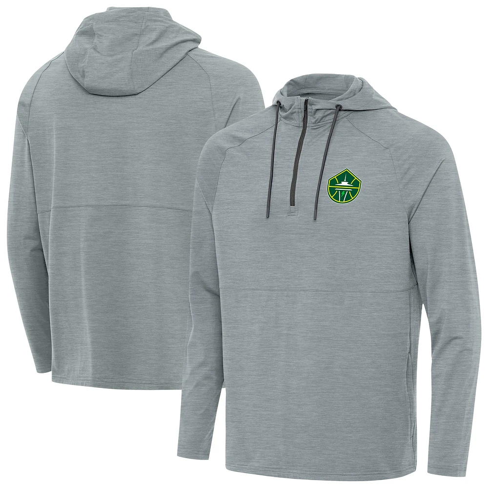 Men's Antigua Heather Gray Seattle Storm Spikes Raglan Quarter-Zip Hoodie