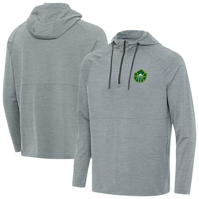 Men's Antigua Heather Gray Seattle Storm Spikes Raglan Quarter-Zip Hoodie