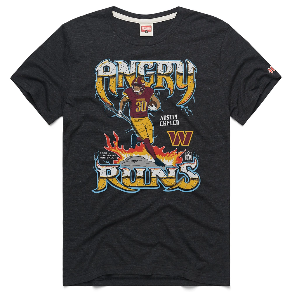 Men's Homage Austin Ekeler Charcoal Washington Commanders Angry Runs Player Graphic Tri-Blend T-Shirt