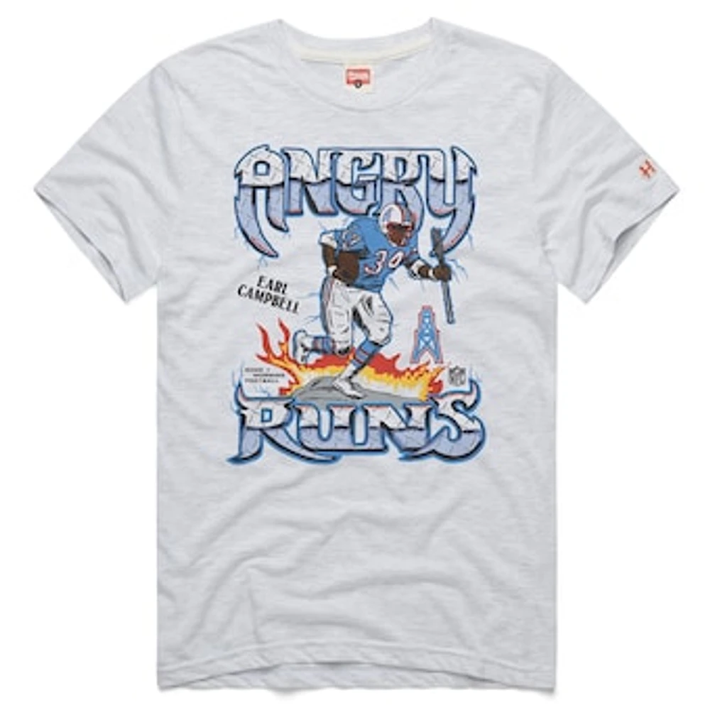 Men's Homage Earl Campbell Ash Houston Oilers Retro Angry Runs Tri-Blend T-Shirt