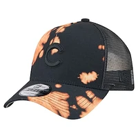 Men's New Era  Black Chicago Cubs Bleached A-Frame 9FORTY Adjustable Hat