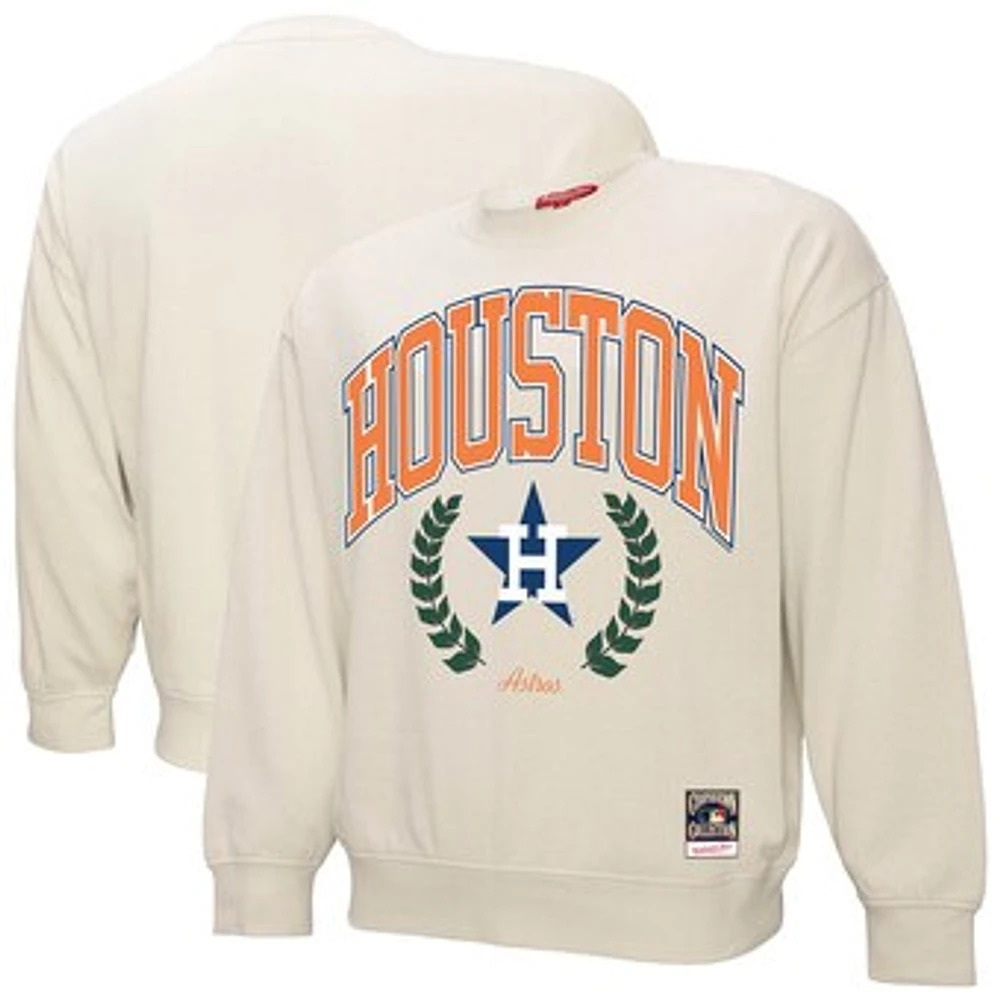 Women's Mitchell & Ness Cream Houston Astros Cooperstown Collection Laurel Crew Pullover Sweatshirt