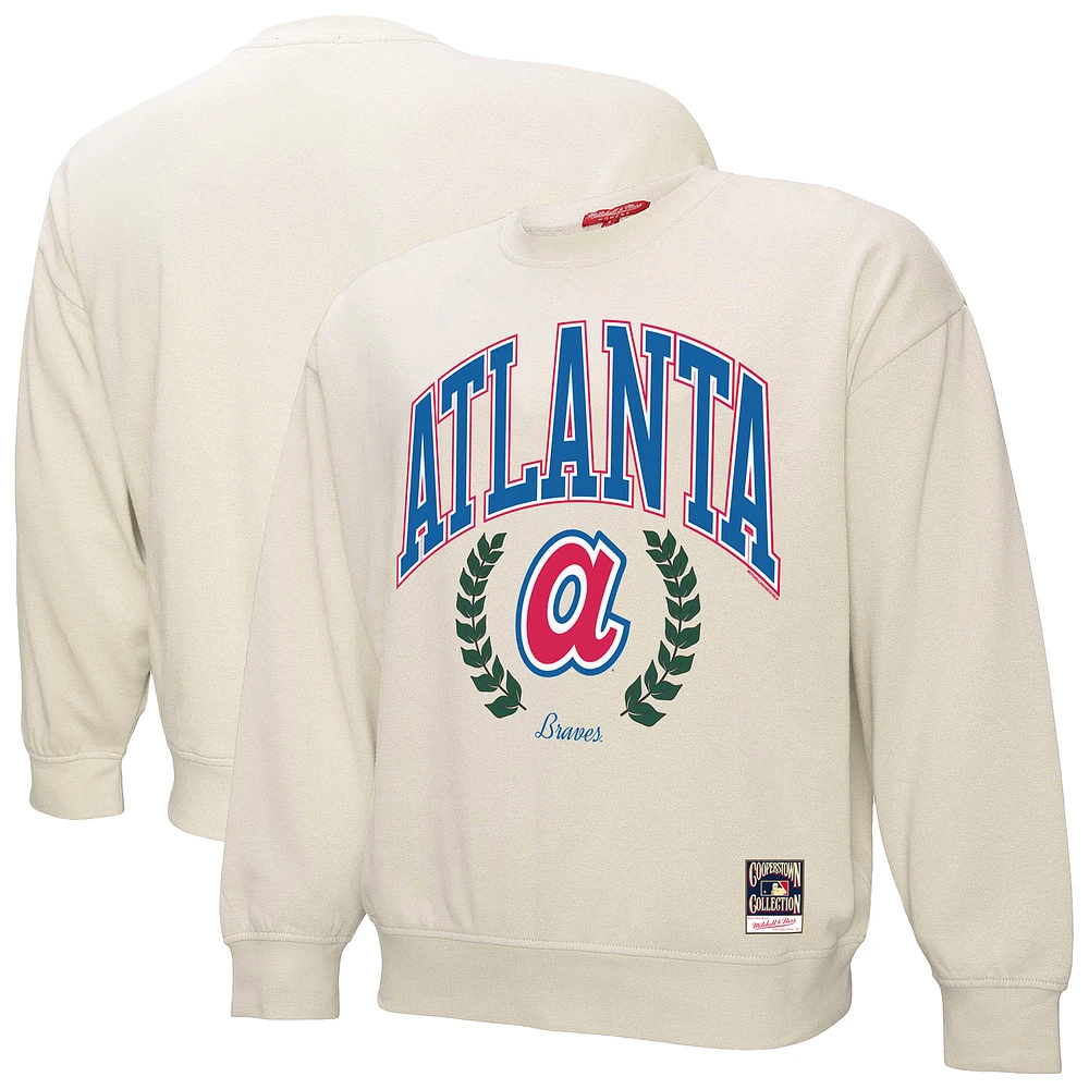 Women's Mitchell & Ness Cream Atlanta Braves Cooperstown Collection Laurel Pullover Sweatshirt