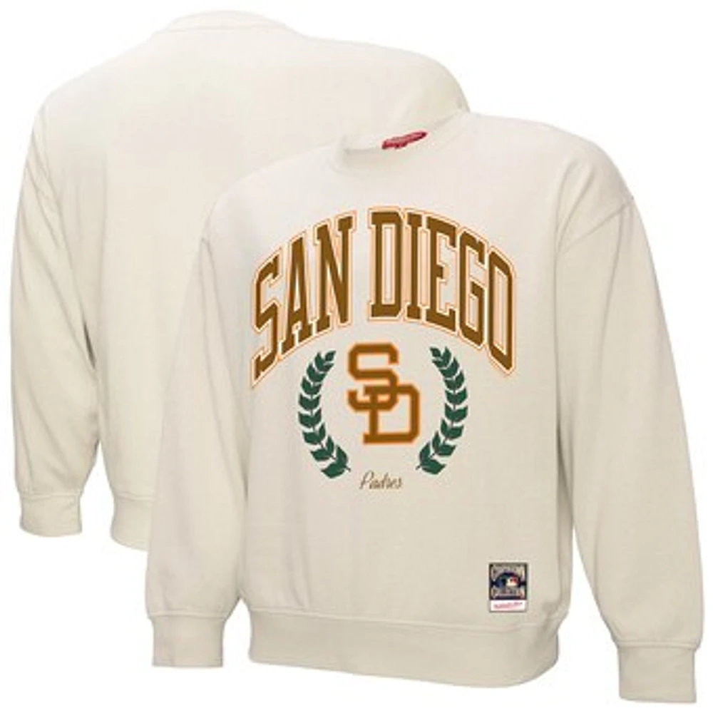 Women's Mitchell & Ness Cream San Diego Padres Cooperstown Collection Laurel Crew Pullover Sweatshirt