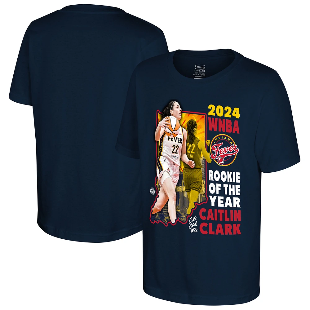 Youth Stadium Essentials Caitlin Clark Navy Indiana Fever 2024 WNBA Rookie of the Year T-Shirt