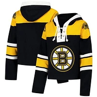 Women's '47 Black Boston Bruins Cropped Superior Lacer Pullover Hoodie