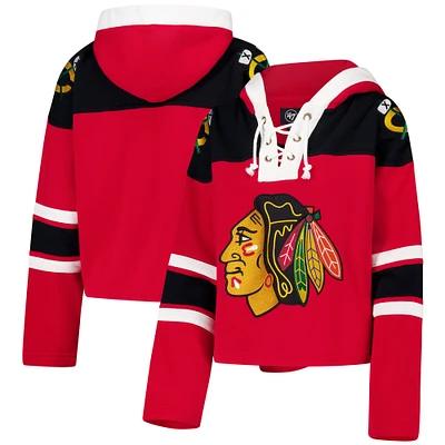 Women's '47 Red Chicago Blackhawks Cropped Superior Lacer Pullover Hoodie