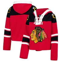 Women's '47 Red Chicago Blackhawks Cropped Superior Lacer Pullover Hoodie