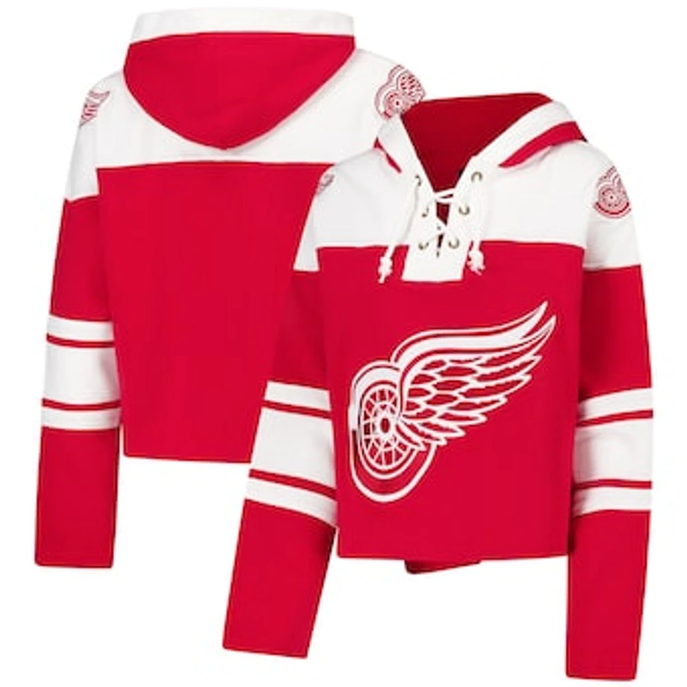 Women's '47 Red Detroit Wings Cropped Superior Lacer Pullover Hoodie