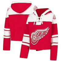 Women's '47 Red Detroit Wings Cropped Superior Lacer Pullover Hoodie